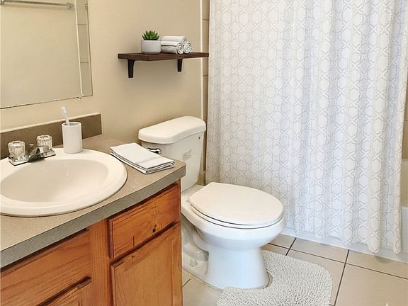Bathroom in primary bedroom. Virtual staging.