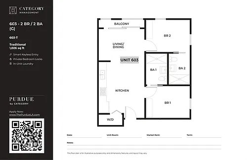 Floor plan 603 - 2BR / 2BA (G)