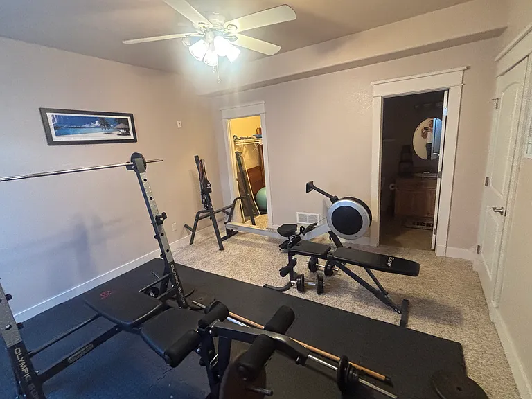 Gym equipment and closet space will be removed and throughly cleaned before move in.