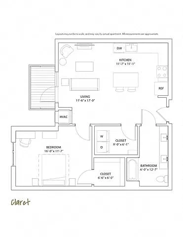 Floor plan 1 Bed 1 Bath Claret