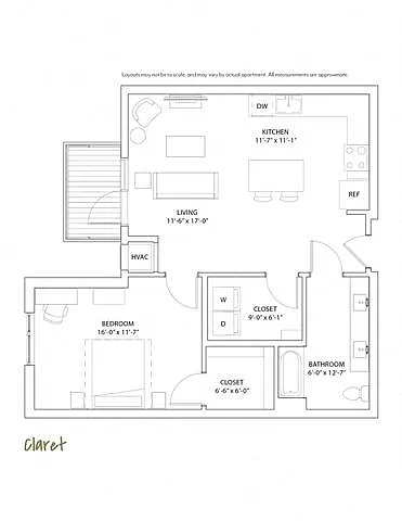 Floor plan 1 Bed 1 Bath Claret