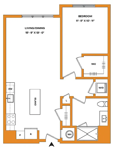 Floor plan 1 Bed/1 Bath-A5 Mason