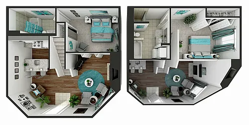 Floor plan One bedroom + loft, two bathroom