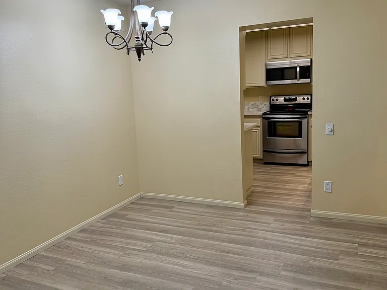 Dining nook off main living room, night