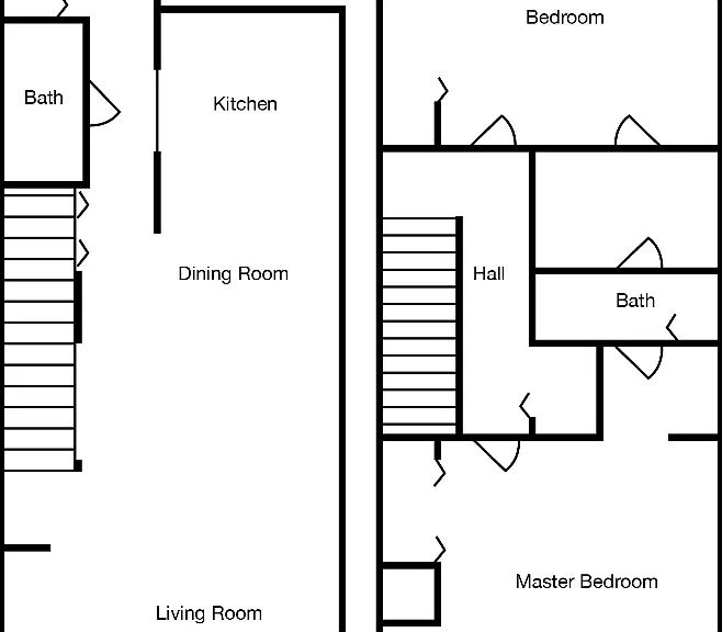 2 Bedroom 1.5 Bathroom Townhome Floorplan Diagram