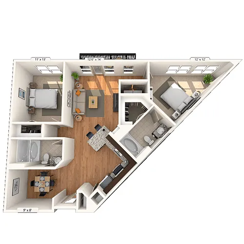 Floor plan Traditional 2x2 1108-1123 SF