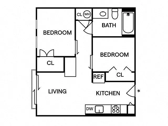 Floor plan B1 One bed w/Den 1630