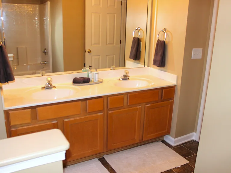 Primary bathroom with double sink vanity