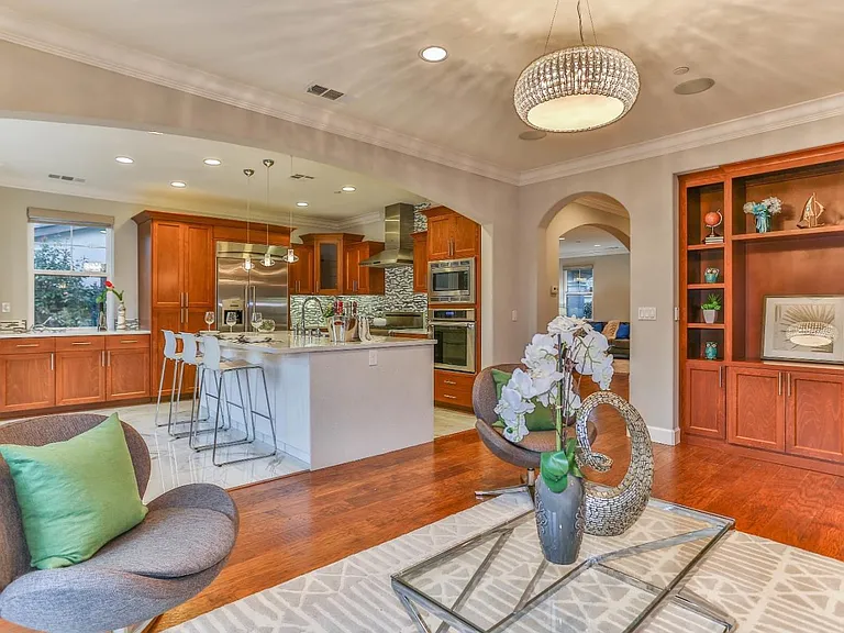 Family room viewing to kitchen