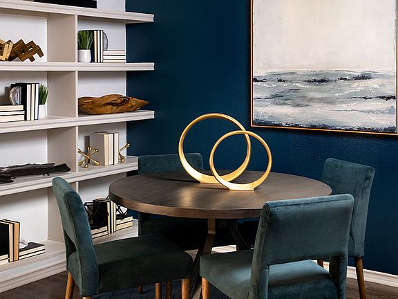 Designated dining rooms feature built-in shelving in select homes
