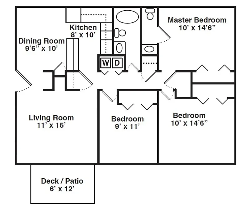 Floor plan 3 Bedroom 1-5 Bath - Small
