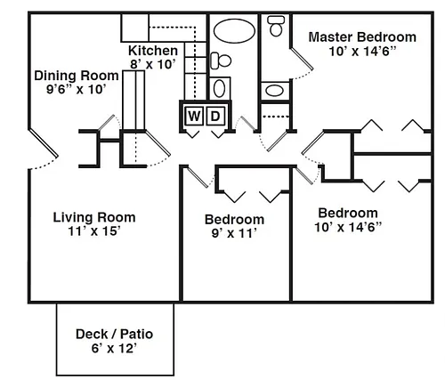 Floor plan 3 Bedroom 1-5 Bath - Small