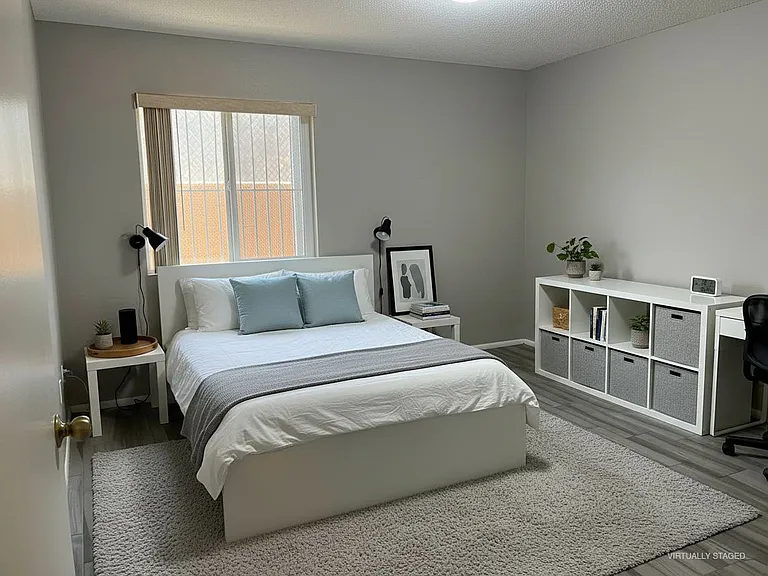 Your first bedroom-virtually staged. Imagine yourself sleeping in your sanctuary!