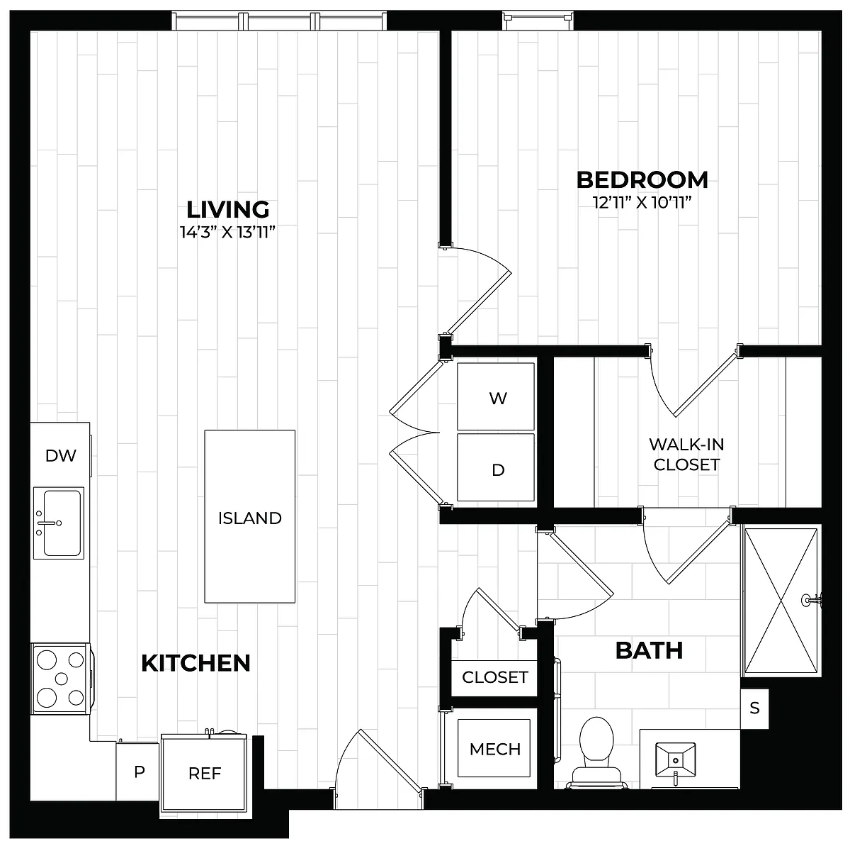 Floor plan 1 Bed/1 Bath-1.6 ANSI