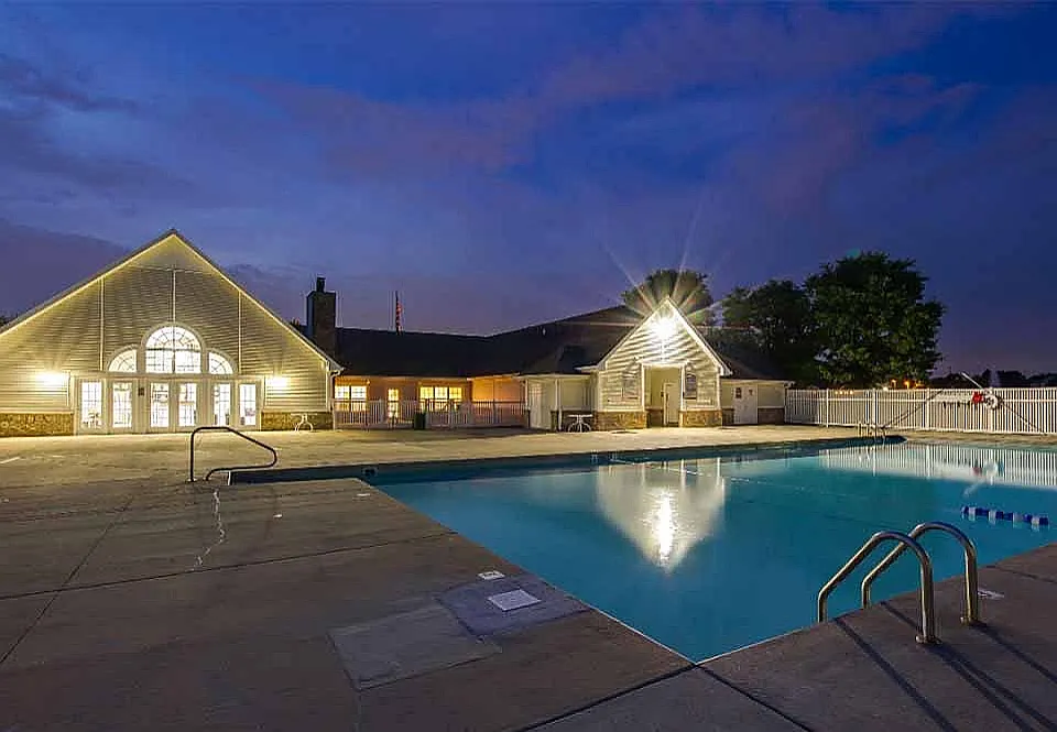 A resort-style pool is open during the summer months for residents.