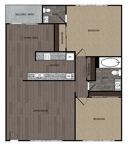 Floor plan 2 Bed, 1 Bath, 930-961 sf, (6)
