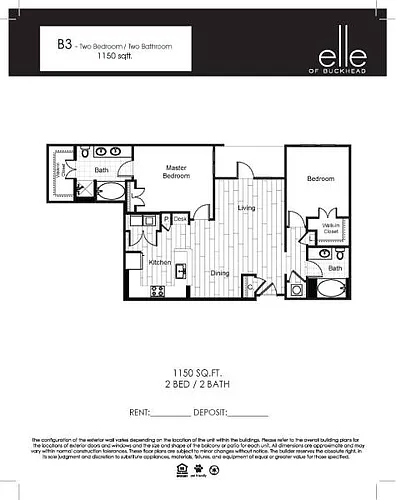 Floor plan 2 Bedroom 2 Bath (B3)