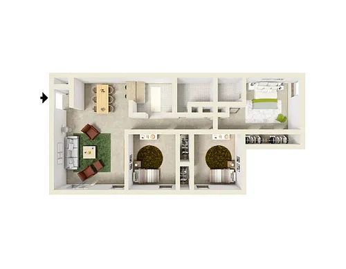 Floor plan 3 Bed / 1.5 Bath 1075 SqFt