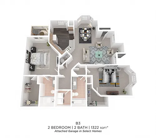Floor plan Two Bedroom 2 Bath - 1,322 sqft