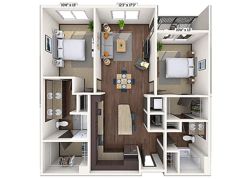 Floor plan Traditional 2x2 1130 SF