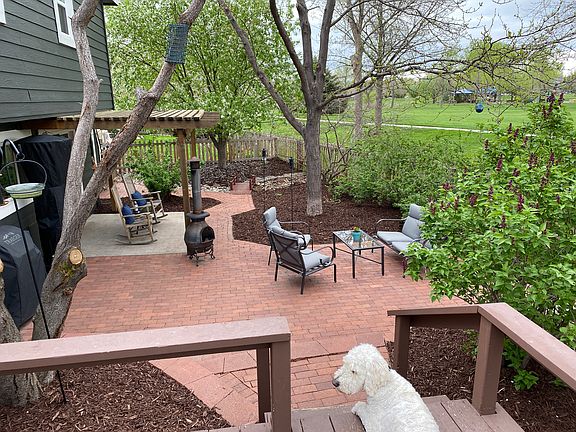 Backyard patio looking out at park