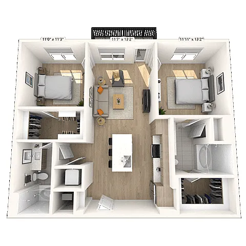 Floor plan B1 2x2 1058 SF