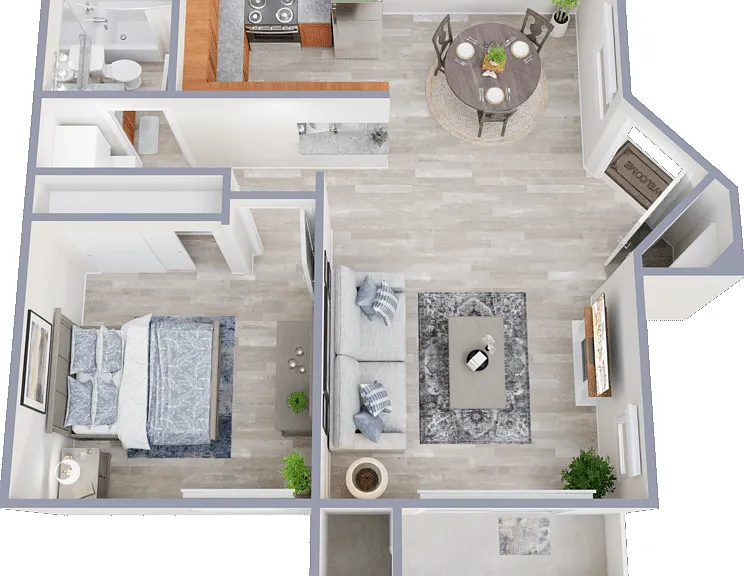 1 Bed 1 Bath A Floorplan Diagram
