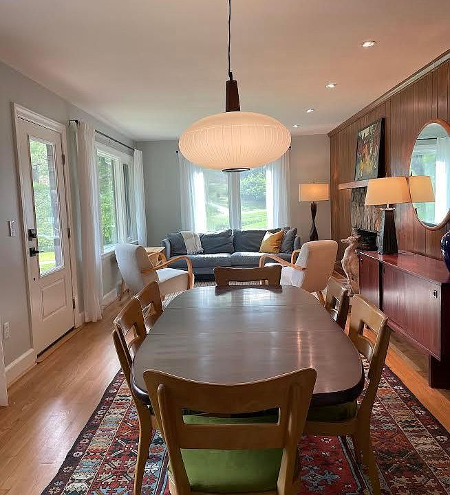 The Creek House is furnished with vintage Mid-Century furniture.