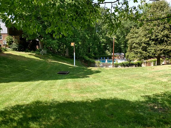 Grassy lawn and view of the pool
