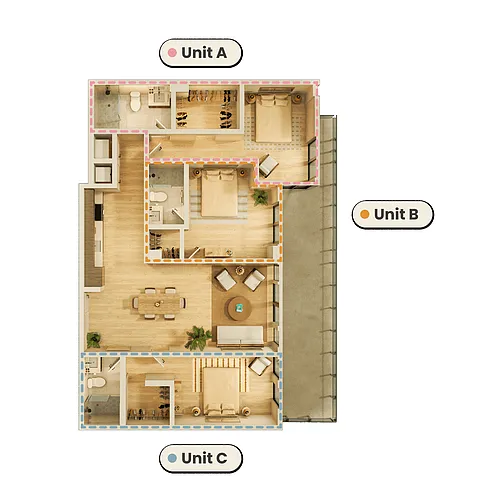 Floor plan Rent By Bedroom (3D)