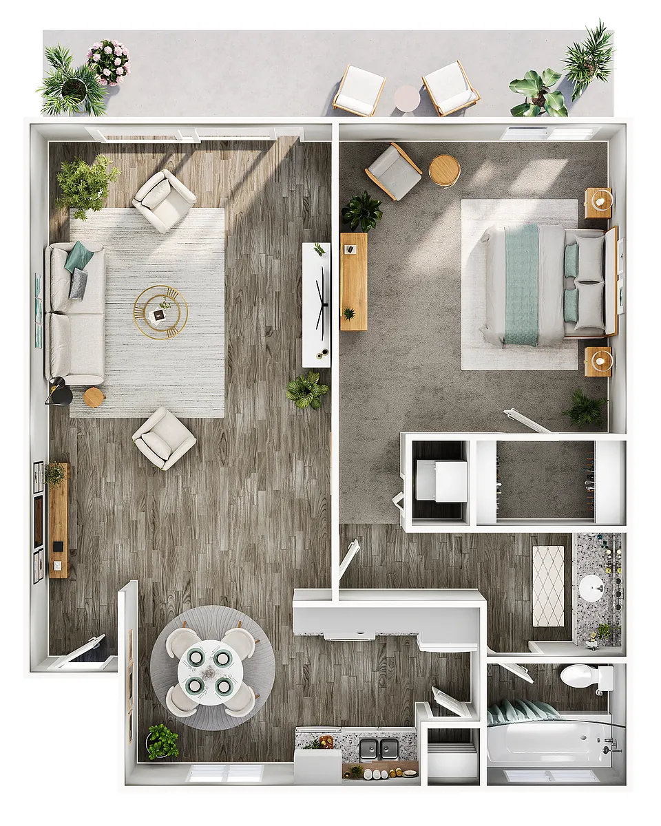 Floor plan 1 Bed, 1 Bath (726 Sq. Ft.)