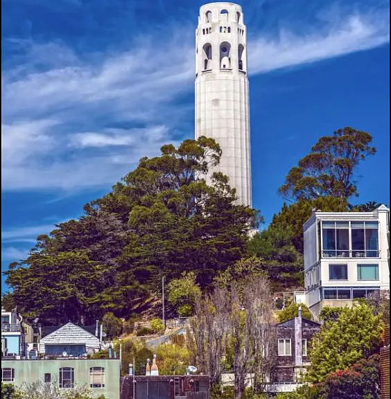View of Coit Tower from balcony deck