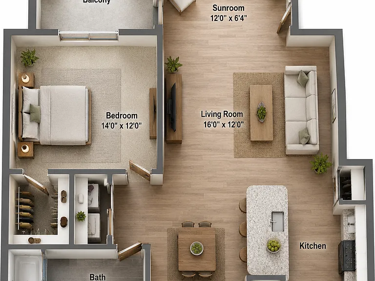 1 bed 1 bath floor plan