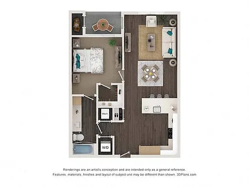 Floor plan A3 1x1 770 SF