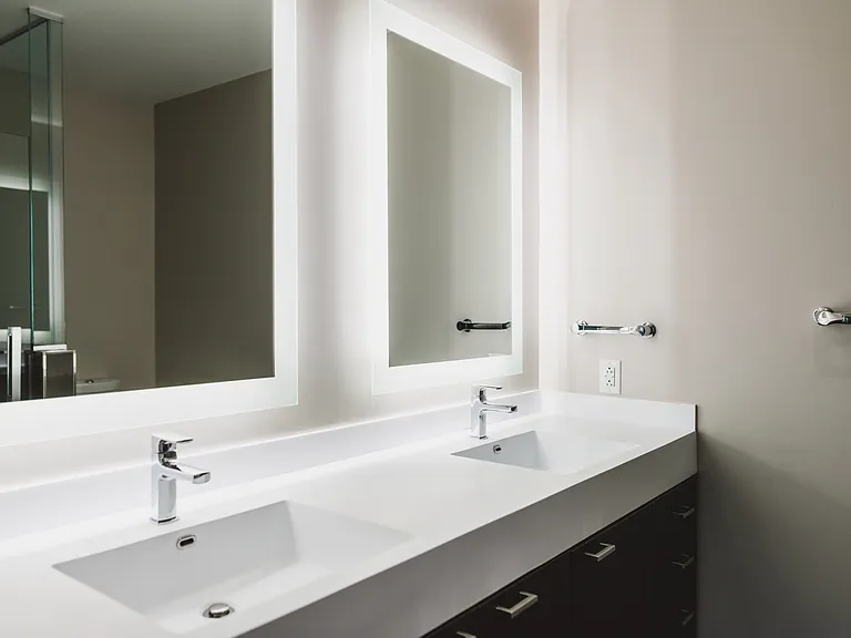 Enjoy to convenience of dual vanity with mirrors lit with LED lighting
