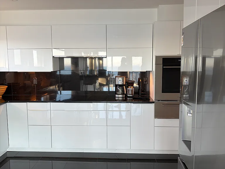 renovated kitchen- Miele induction 6 burner cooktop; Wolf convection oven & Warming drawer.