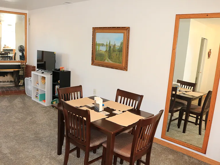 Dining area, with living room to the left.
