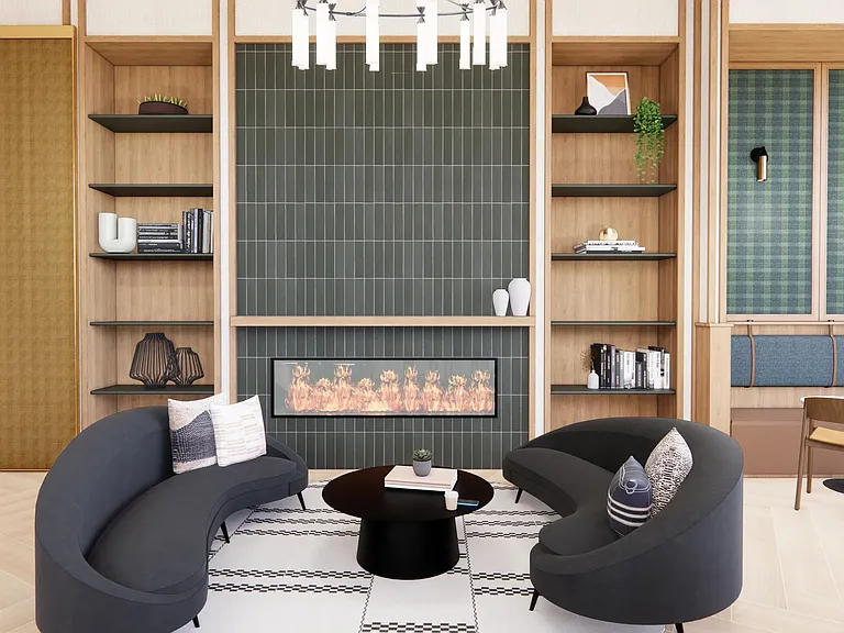 Comfortable and welcoming, Modera Bridle Trail's resident lounge blends modern design with inviting details for relaxing or entertaining.