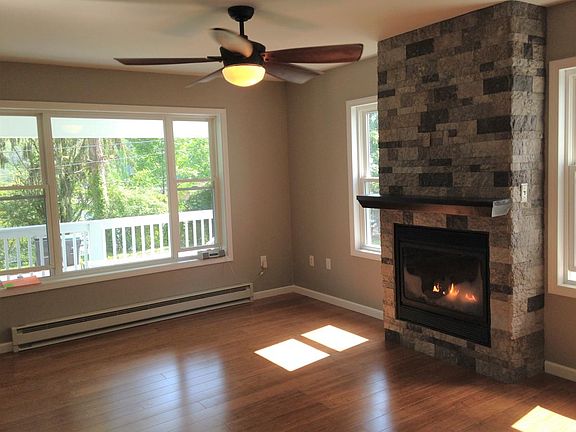 gas fireplace and lake view