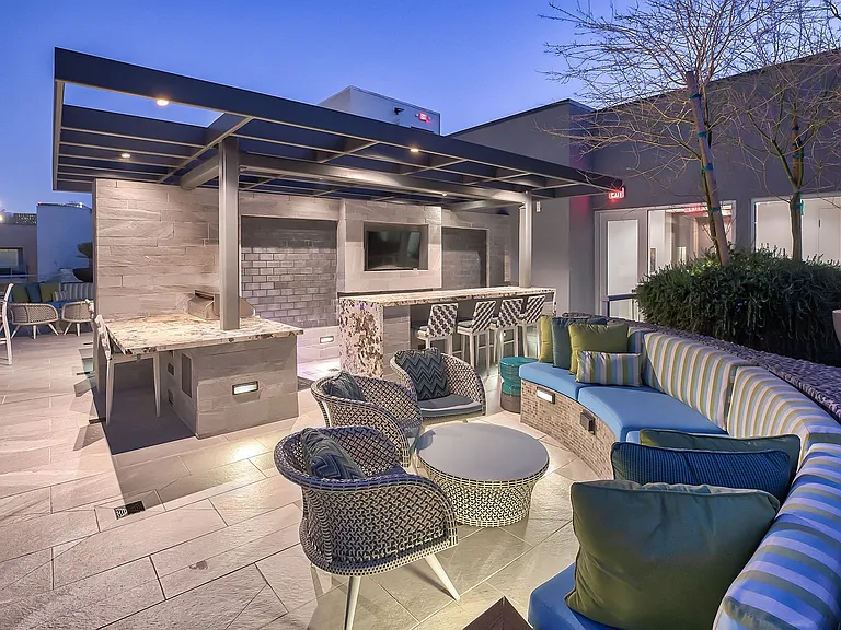Outdoor grilling kitchen with HDTV and spectacular city views