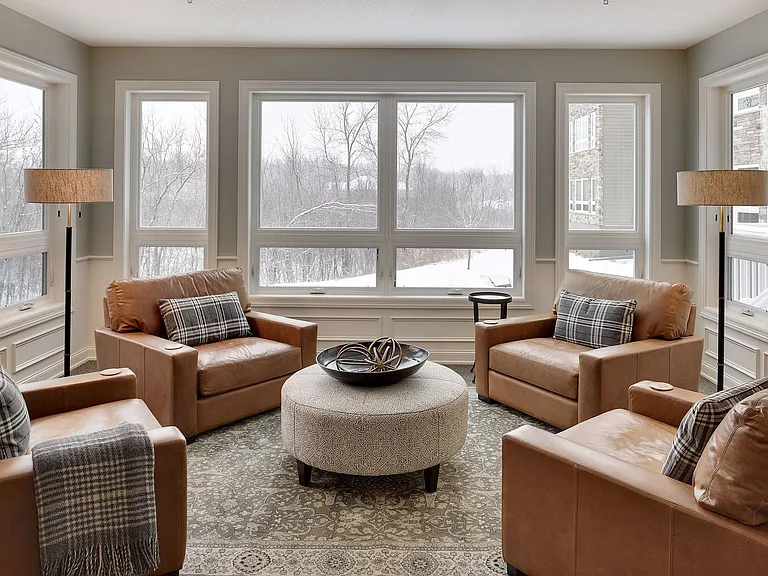 Sitting area in the party room with nature views