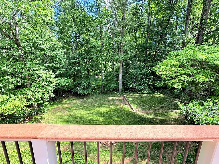 View of spacious, wooded, private back yard!