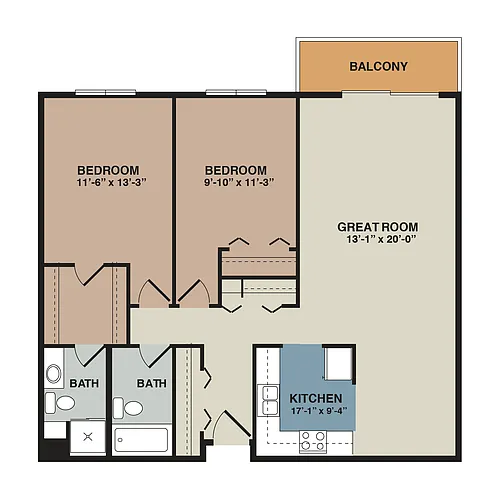 Floor plan 2A - 2 Bedroom