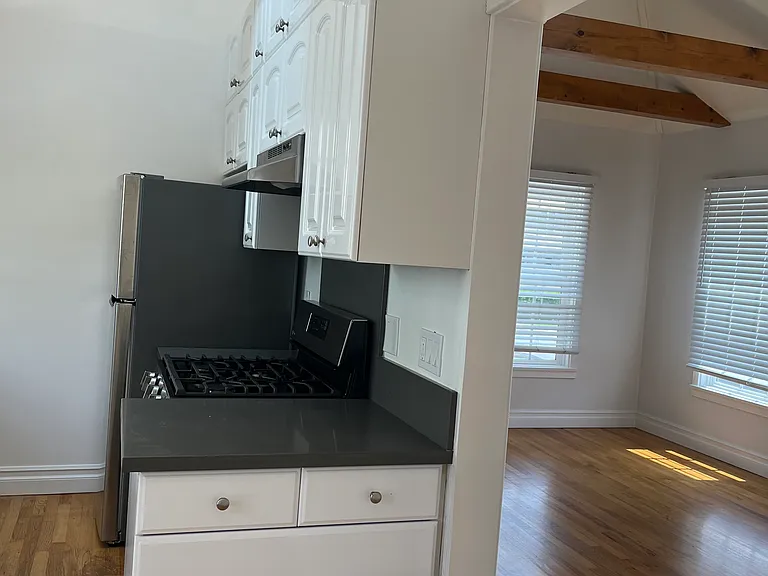 KITCHEN & MAIN ROOM: HARDWOOD CEILING BEAMS & SKYLIGHTS