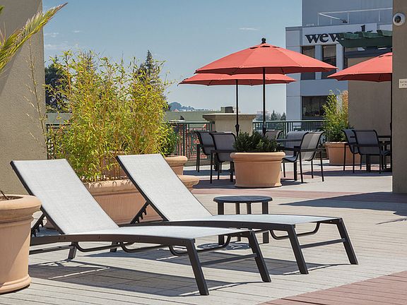 Spacious outdoor rooftop lounge