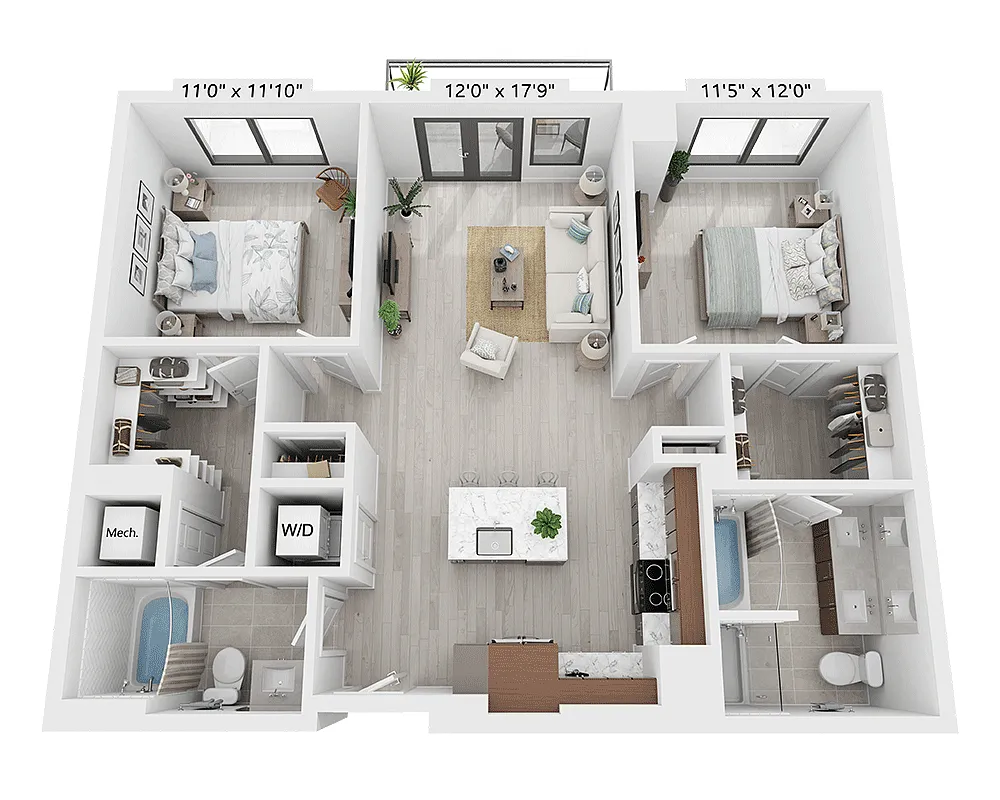 Floor plan Two Bedroom - B2D