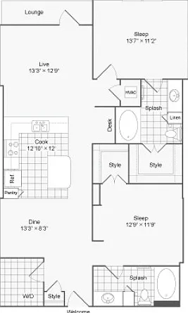 2 BR x 2 BA - A Floorplan 2 BR x 2 BA - A Floorplan