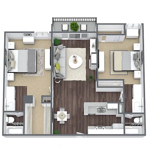 Floor plan B2: 2 Bed 2 Bath