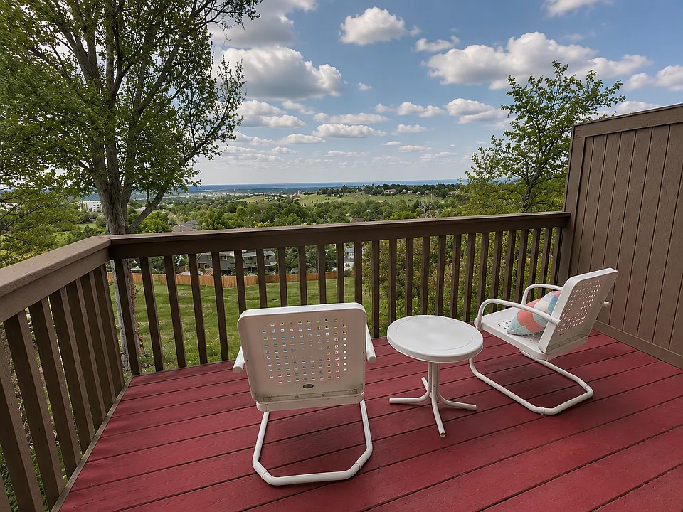 Deck off the living room area on the main floor