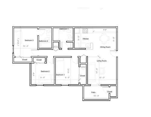 Floor plan 3 Bedroom 1 Bath Accessible with Washer Dryer